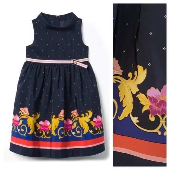 Janie and Jack Other - Janie and Jack Navy Blue Floral Scarf Border Dress 4t
